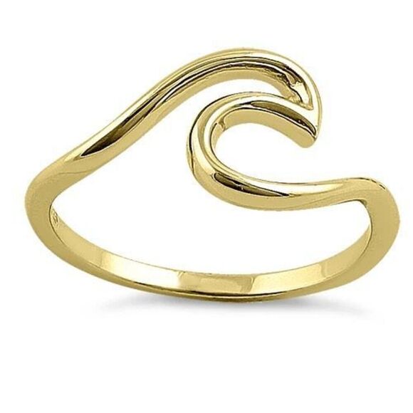 Sterling Silver 14k Gold Vermeil Ocean Wave Ring New - Picture 2 of 4